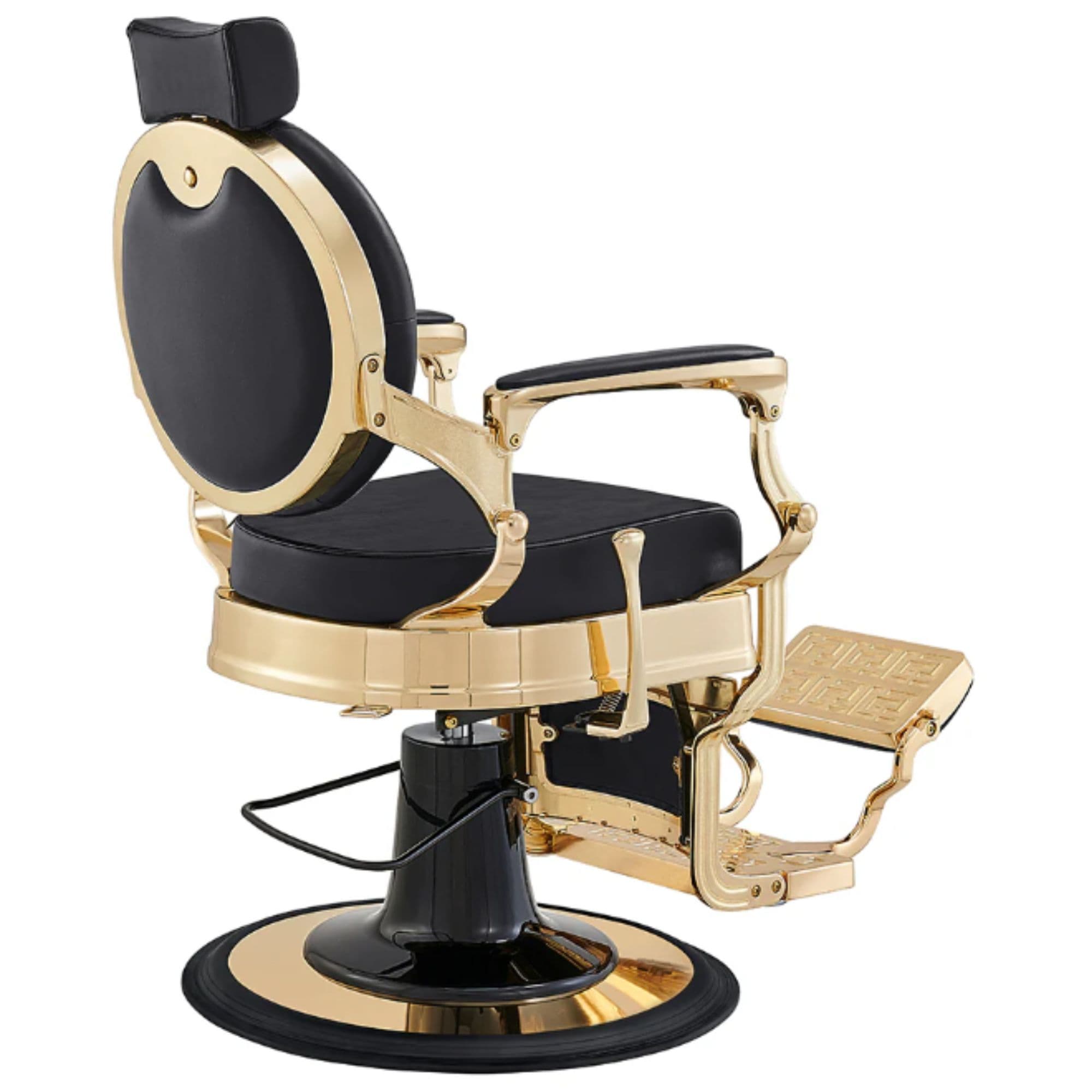 Princeton Luxury Gold Barber Chair Black Variant Rear Angled View On White Background