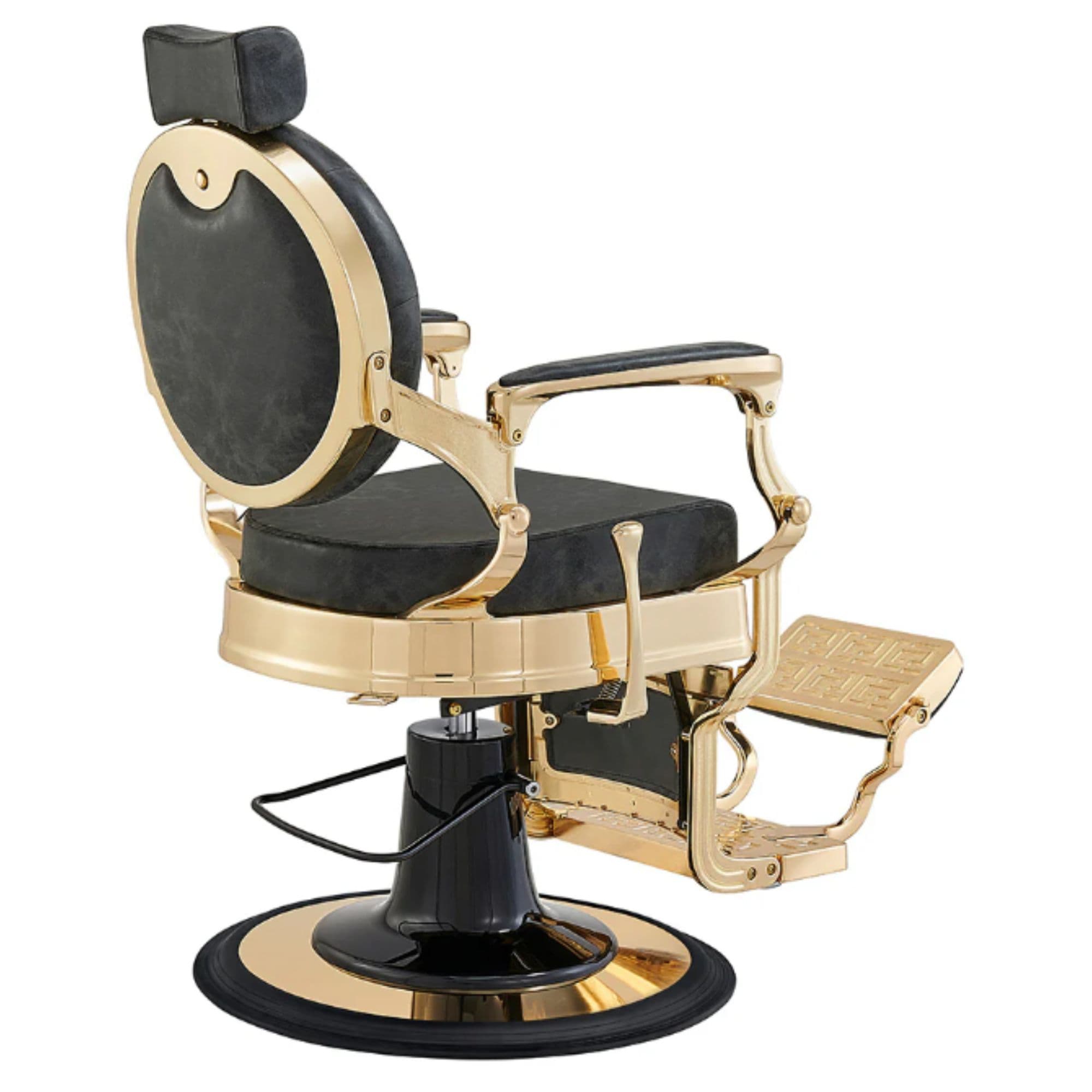 Princeton Luxury Gold Barber Chair Vintage Black Variant Rear Angled View On White Background