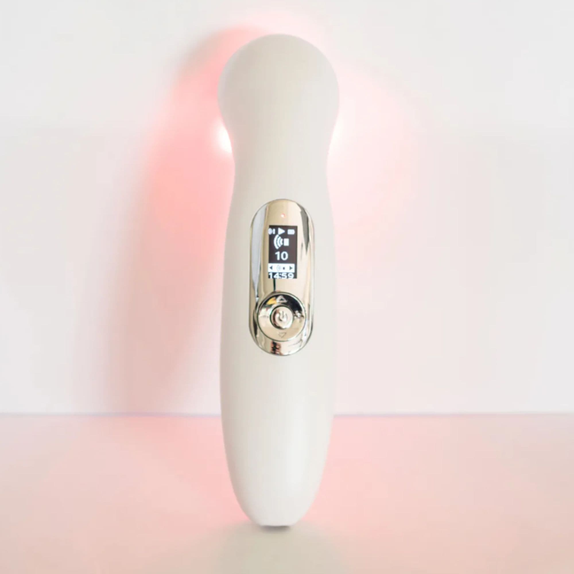Red Light Ultrasound Machine Back View Showing Control Display On Upright Position