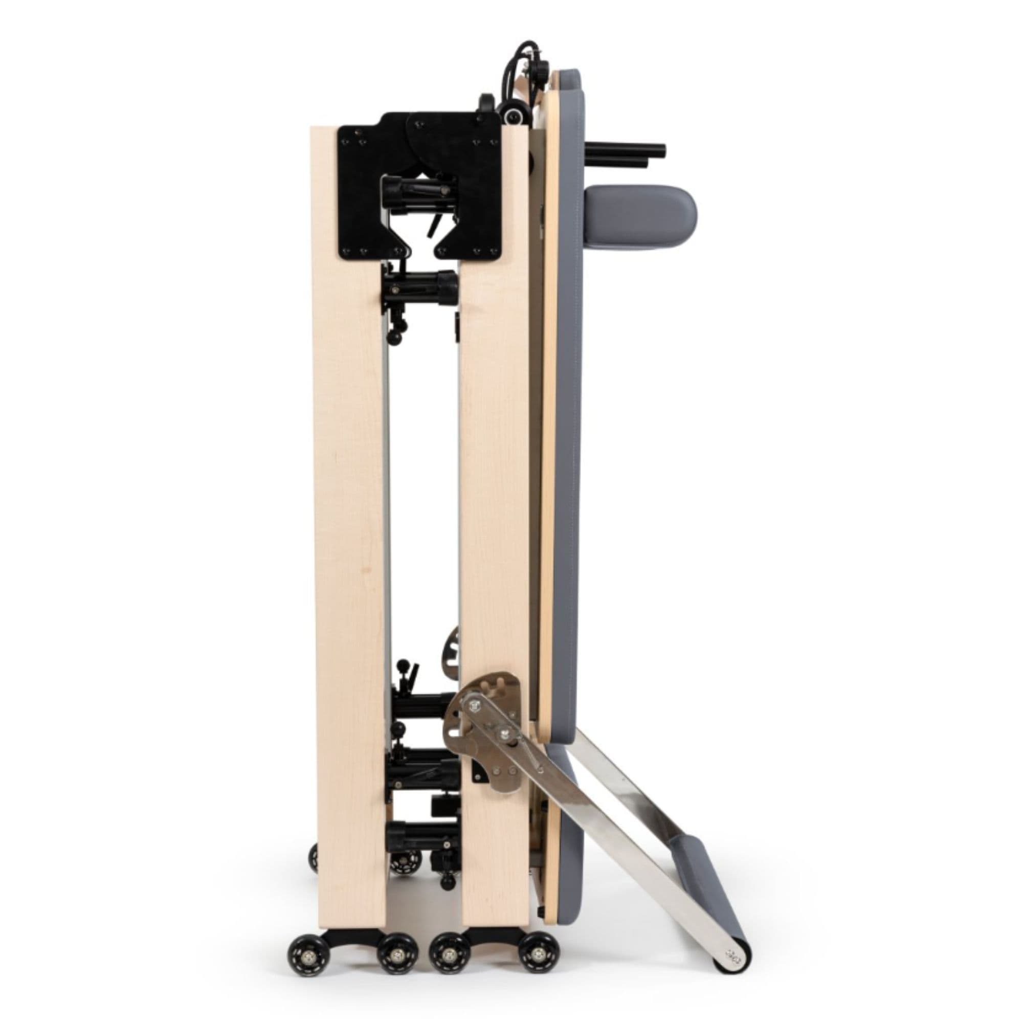 Reformer Elina Pilates Foldable for Home Plus Box Gray Variant Side View Showing Space-Saving Folded Configuration On White Background