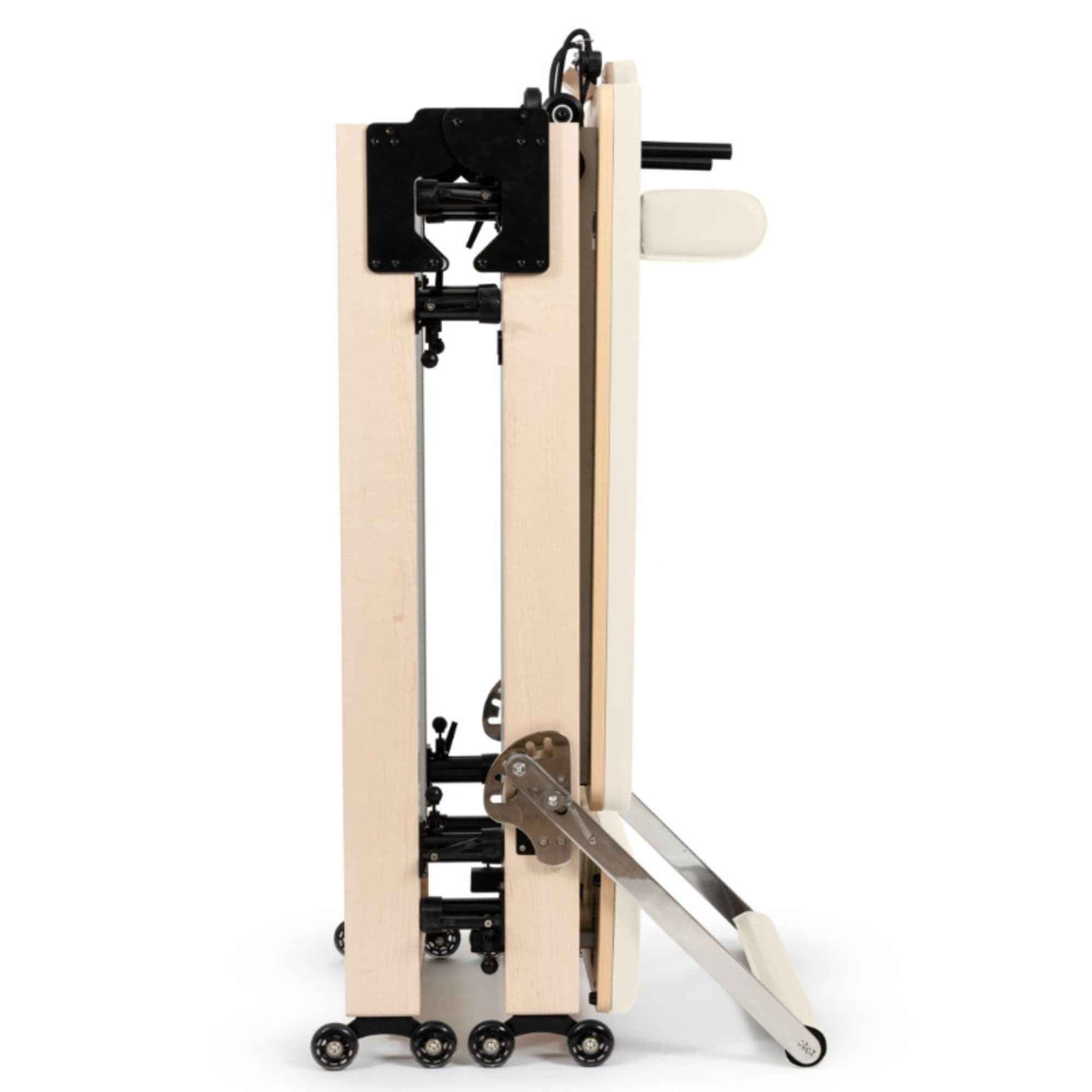 Reformer Elina Pilates Foldable for Home Plus Box  Ivory Variant Side View Showing Space-Saving Folded Configuration On White Background