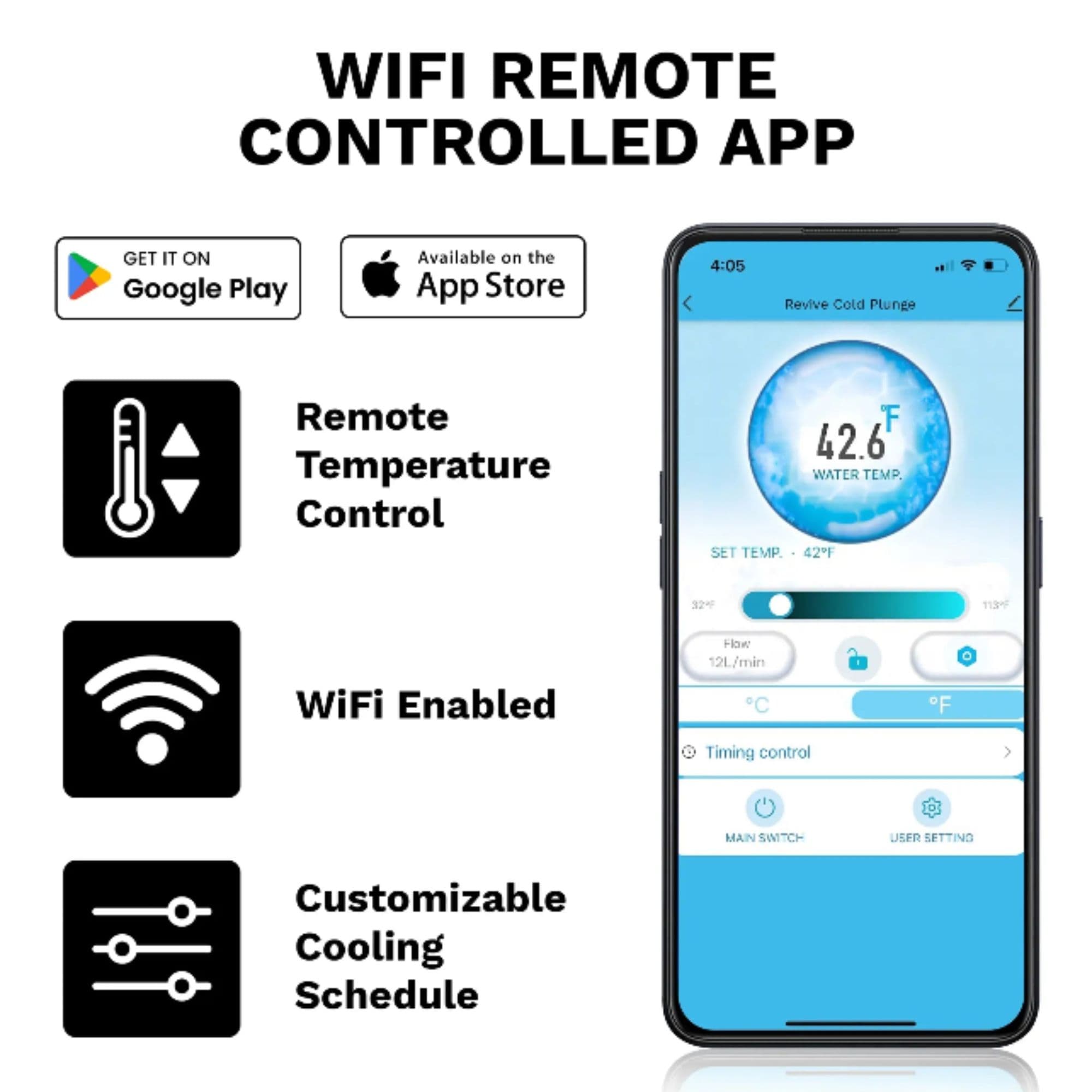 Revive Acrylic Cold Plunge And Hot Therapy Tub WIFI Remote Control Features