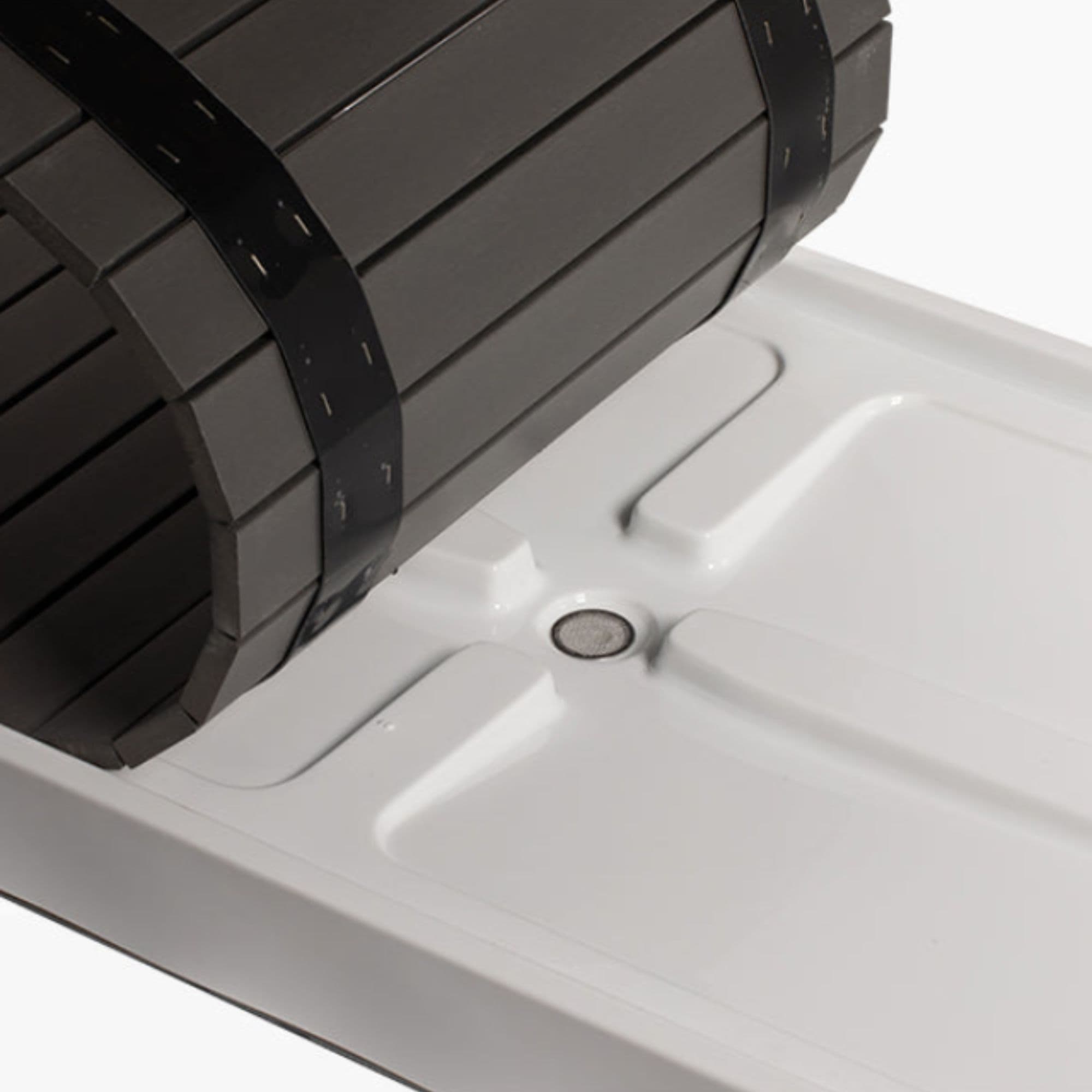 Revive Acrylic Plunge Entry And Exit Platform Close-Up Of Interior Drain With Cover Open