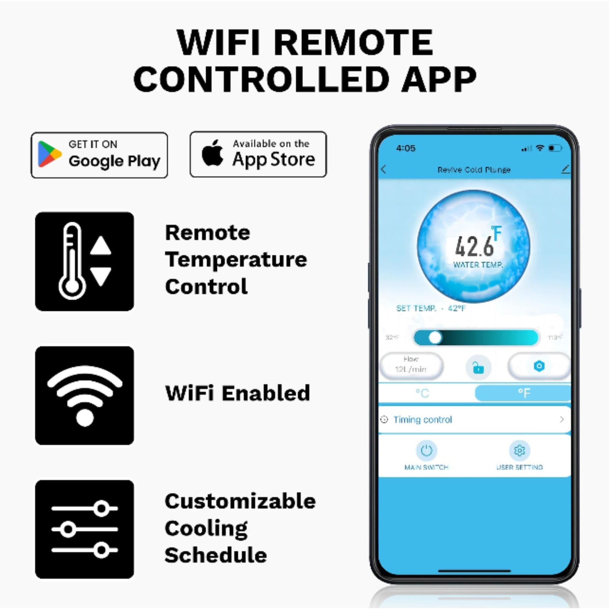 Revive Apex Ice-Making Chiller Showing The Wifi Remote Control