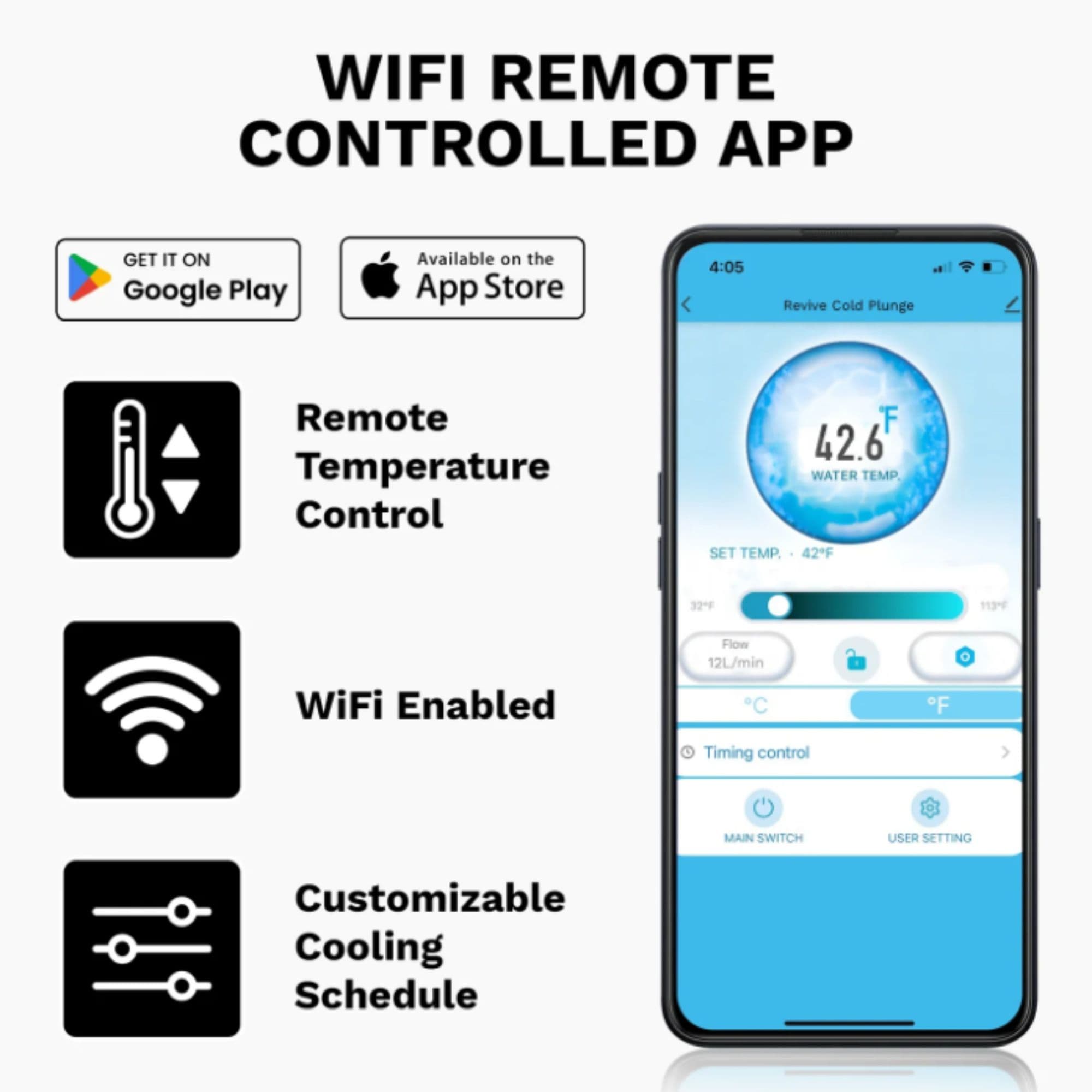 Revive Core .8HP Chiller Showing The Wifi Remote Control