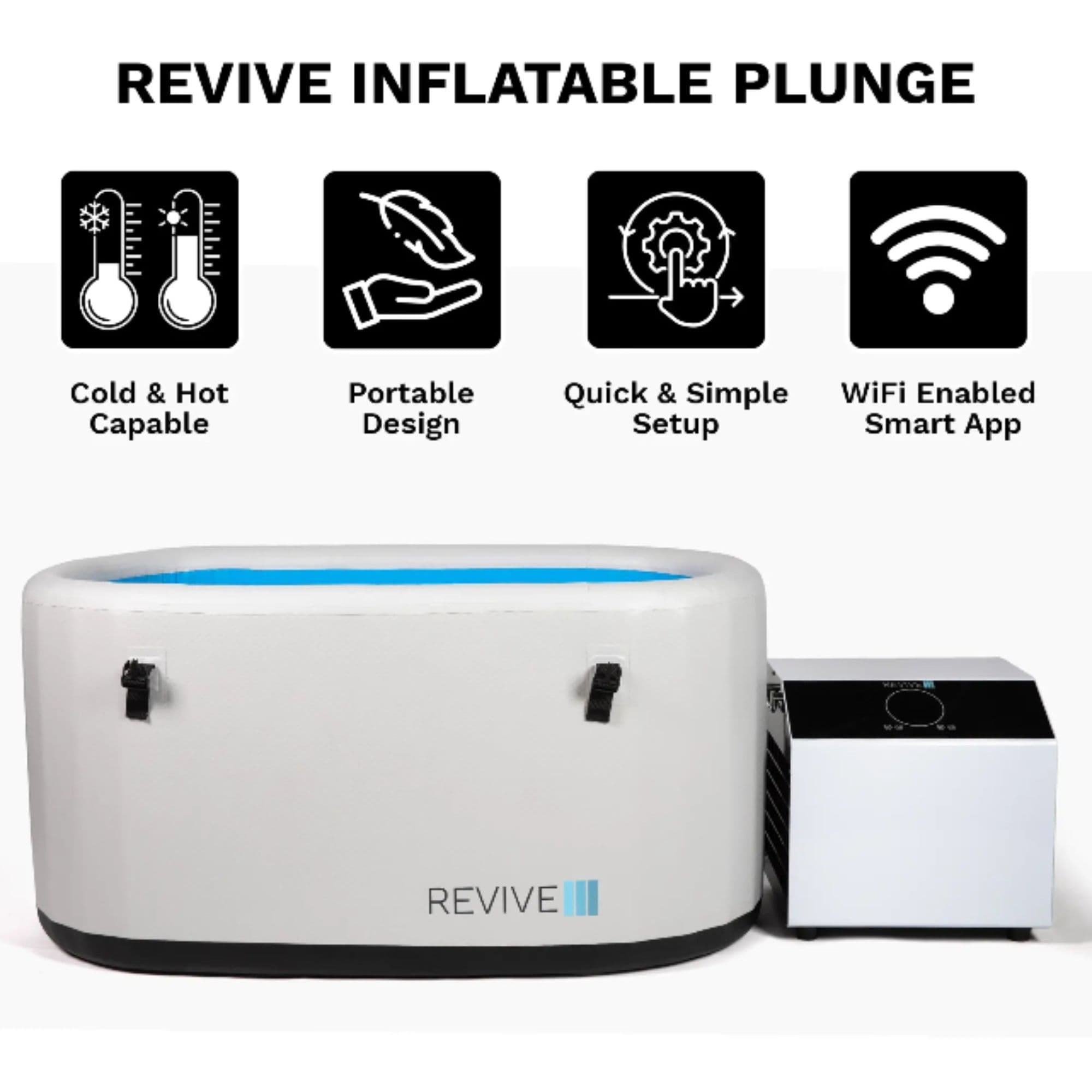 Revive Inflatable Cold Plunge System Front View With List Of Features