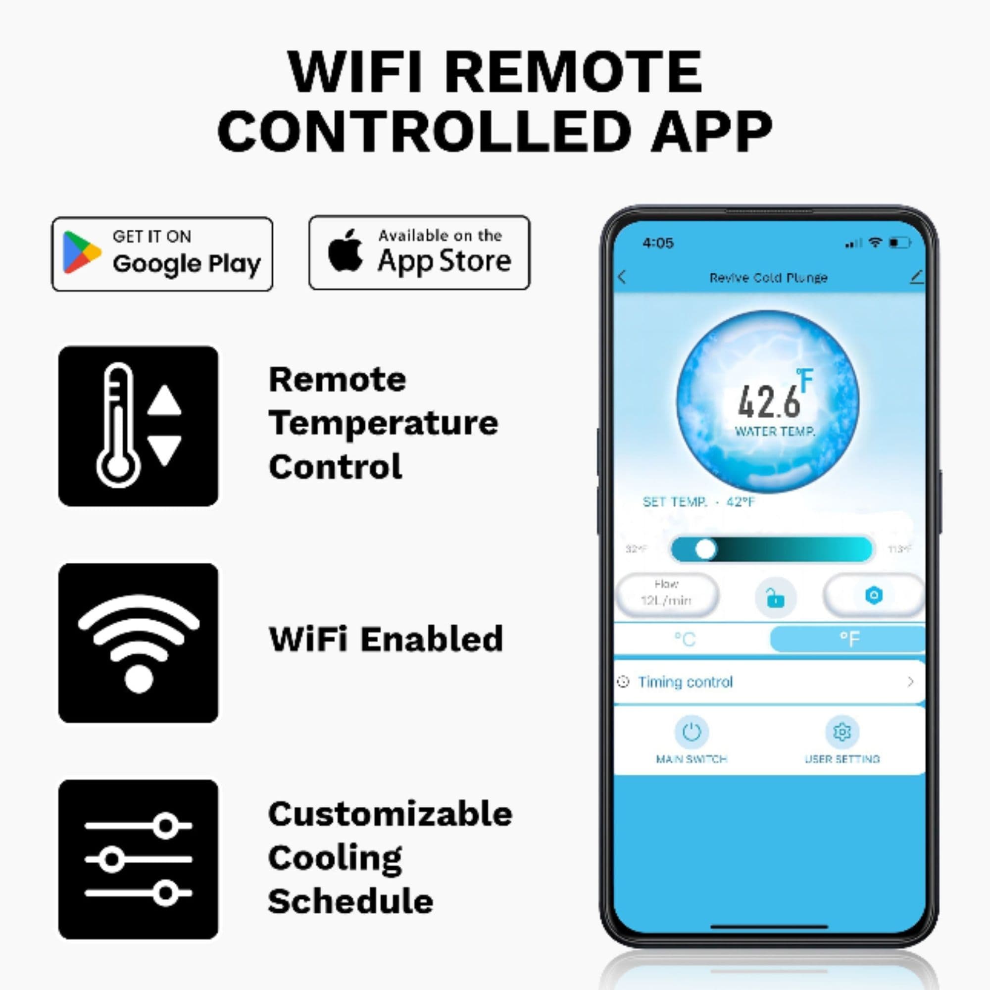 Revive Inflatable Ice Bath Barrel WIFI Remote Control Features