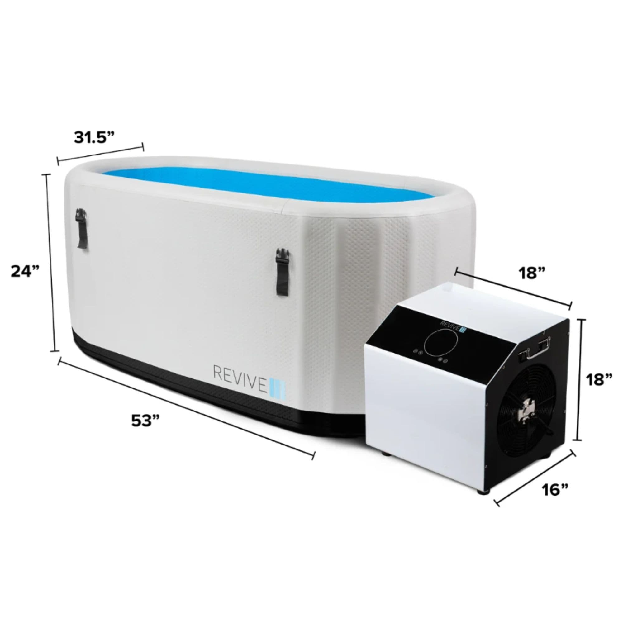 Revive Inflatable Ice Bath Tub Angle View With Dimensions