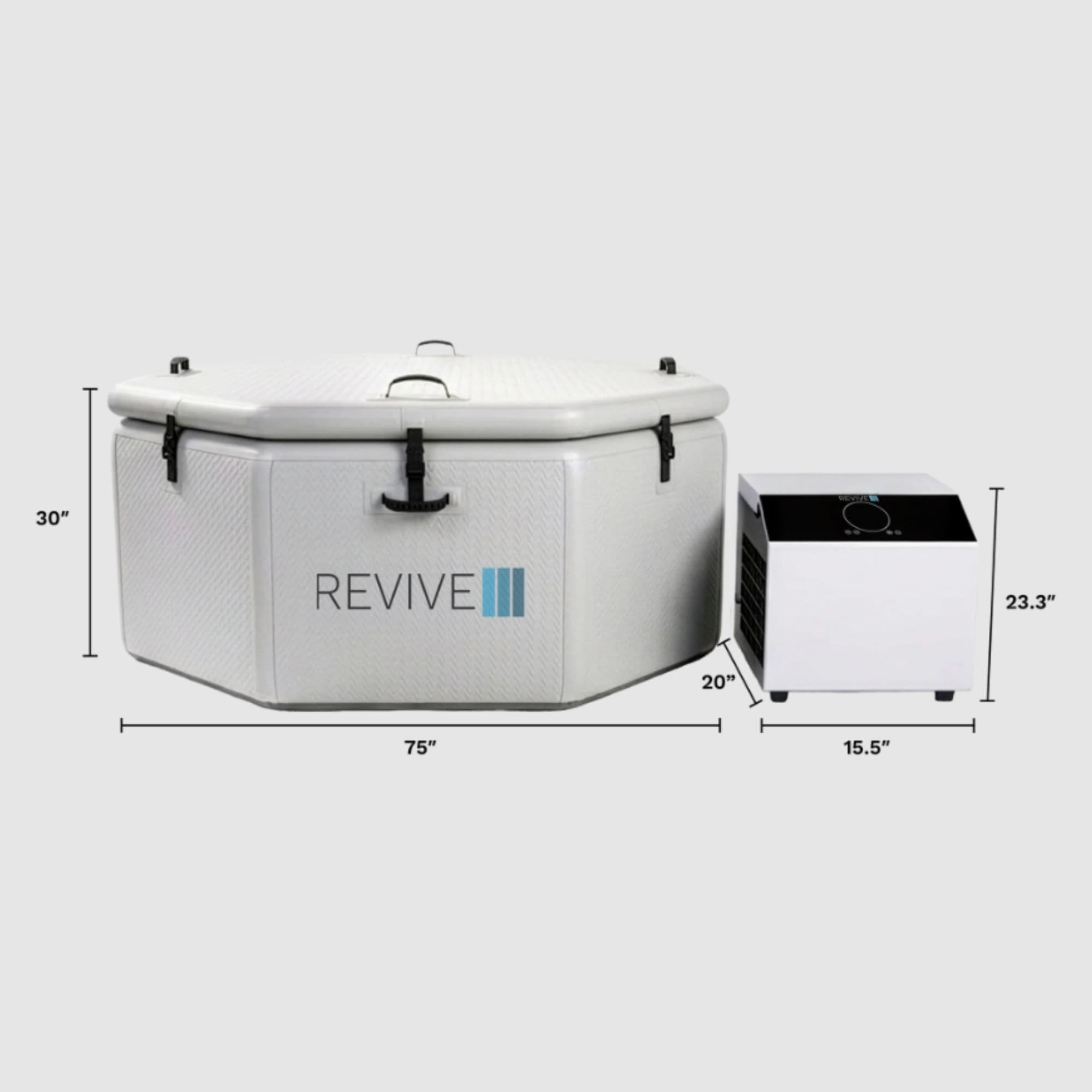 Revive Inflatable Party Cold Plunge Front View With Dimensions On White Background