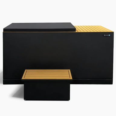 Revive Luxury Cold Plunge Basin Tub Grey – Sand And Black Options Front View Of Tan Variant With Matching Step