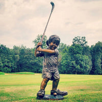 Thumbnail for Bronze Boy Playing Golf in Big Shoes Sculpture by Metropolitan Galleries