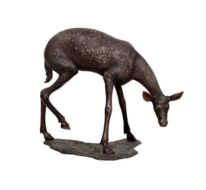 Bronze Grazing Fawn Statue by Metropolitan Galleries