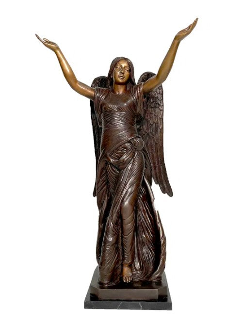Bronze Standing Angel With Marble Base Sculpture by Metropolitan Galleries