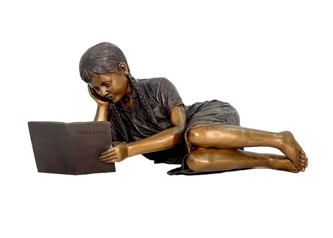 Bronze Lying Girl Reading Book Sculpture by Metropolitan Galleries