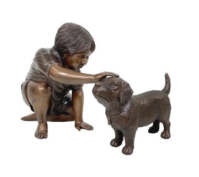 Bronze Boy with Dog Sculpture Set by Metropolitan Galleries