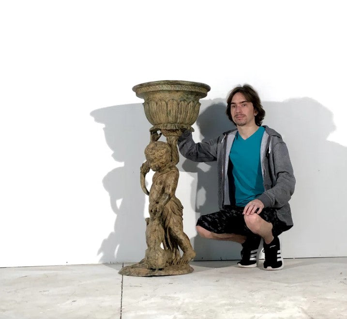 Bronze Boy and Dog Urn Planter by Metropolitan Galleries