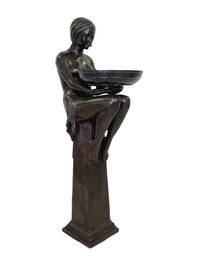 Thumbnail for Bronze Art Deco Lady on Column with Marble Bowl Sculpture by Metropolitan Galleries