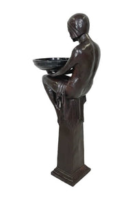 Thumbnail for Bronze Art Deco Lady on Column with Marble Bowl Sculpture by Metropolitan Galleries