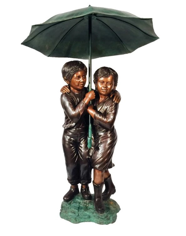 Bronze Children holding Umbrella Sculpture by Metropolitan Galleries