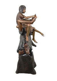 Thumbnail for Bronze Kids Reading on Tree Log Sculpture by Metropolitan Galleries