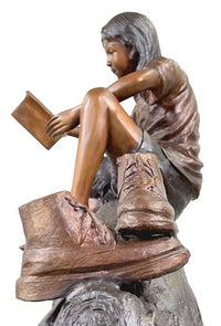 Thumbnail for Bronze Kids Reading on Tree Log Sculpture by Metropolitan Galleries
