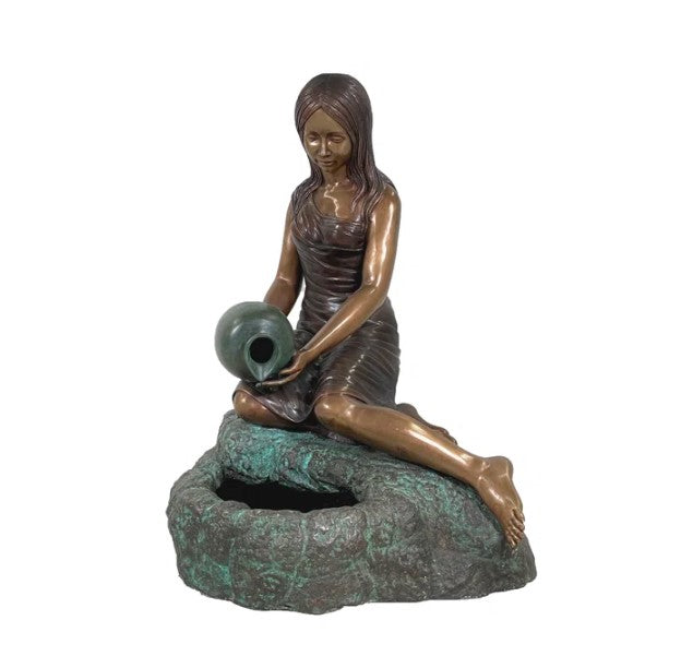 Bronze Girl Pouring Vase Self Contained Fountain Sculpture by Metropolitan Galleries