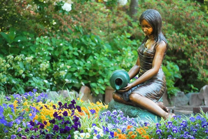 Bronze Girl Pouring Vase Self Contained Fountain Sculpture by Metropolitan Galleries