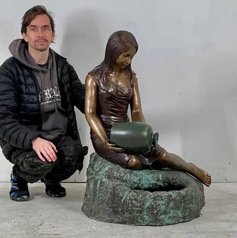 Bronze Girl Pouring Vase Self Contained Fountain Sculpture by Metropolitan Galleries