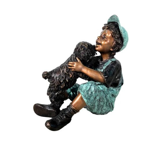 Bronze Sitting Boy with Dog Sculpture by Metropolitan Galleries