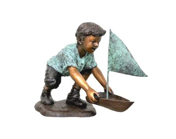 Bronze Boy with Sailboat Statue by Metropolitan Galleries