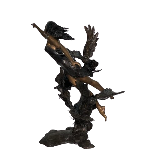 Bronze Lady in Clouds with Birds Garden Sculpture by Metropolitan Galleries