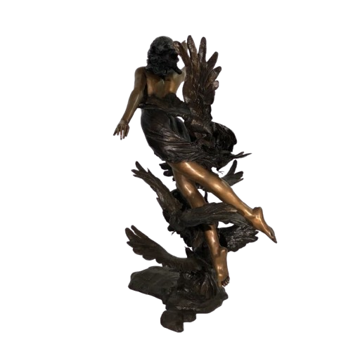 Bronze Lady in Clouds with Birds Garden Sculpture by Metropolitan Galleries