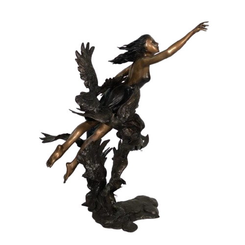 Bronze Lady in Clouds with Birds Garden Sculpture by Metropolitan Galleries