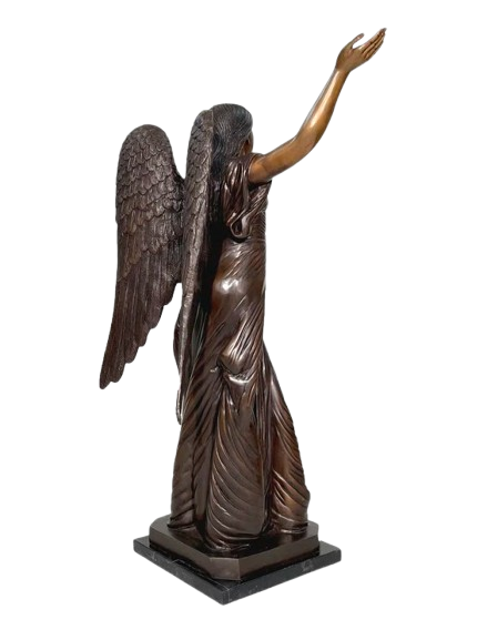 Bronze Standing Angel With Marble Base Sculpture by Metropolitan Galleries