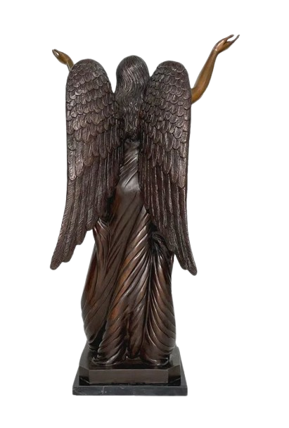 Bronze Standing Angel With Marble Base Sculpture by Metropolitan Galleries