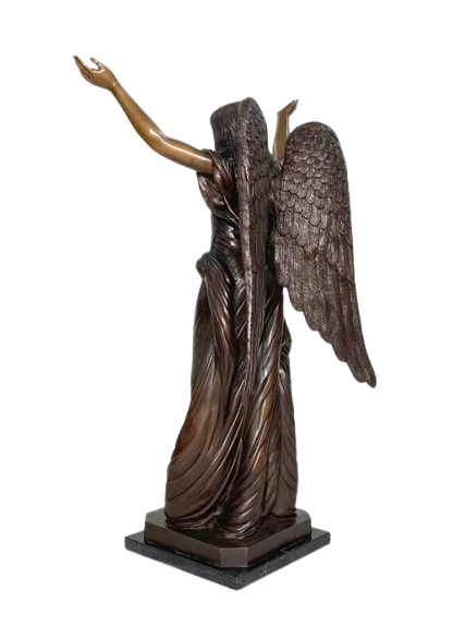 Bronze Standing Angel With Marble Base Sculpture by Metropolitan Galleries