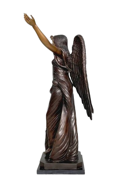 Bronze Standing Angel With Marble Base Sculpture by Metropolitan Galleries