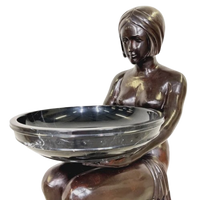 Thumbnail for Bronze Art Deco Lady on Column with Marble Bowl Sculpture by Metropolitan Galleries