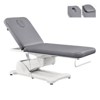 Thumbnail for Serenity Electric Treatment Table Front Angled View Of Gray Color With Face Hole And Remote Control On White Background