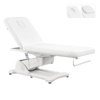 Thumbnail for Serenity Electric Treatment Table Front Angled View Of White Color With Face Hole And Remote Control On White Background