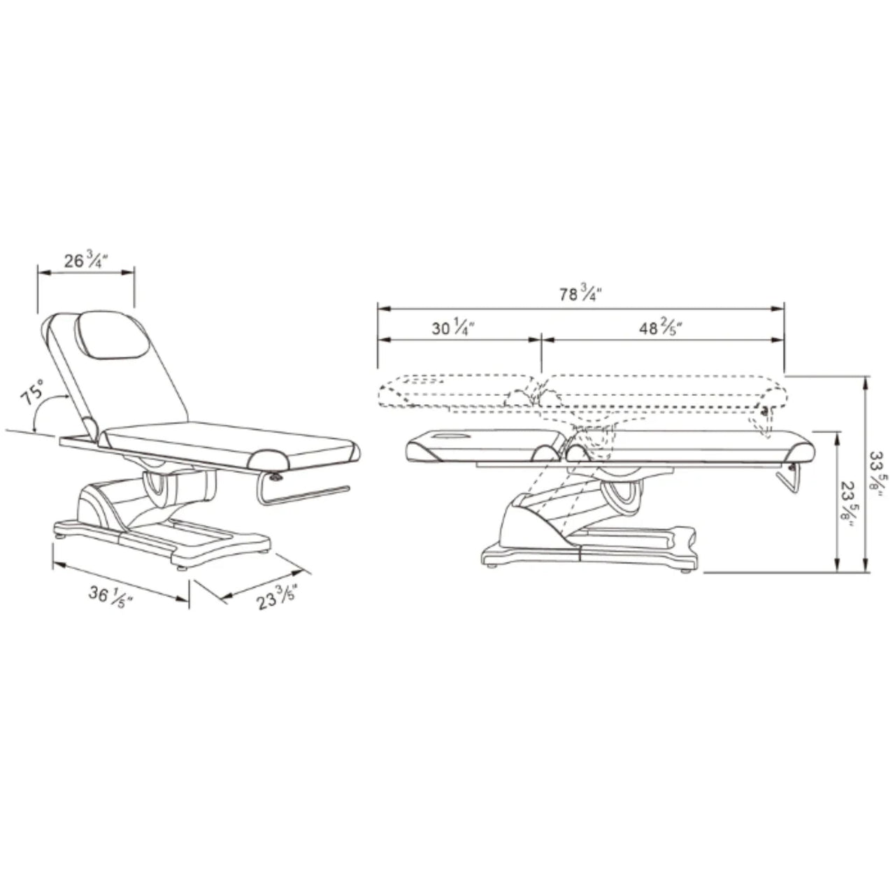 Serenity Electric Treatment Table Product Dimension Diagram