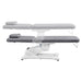 Serenity Electric Treatment Table Side View And Fully Reclined Of Gray Color Showing An Up And Down Adjustment With Remote Control On White Background