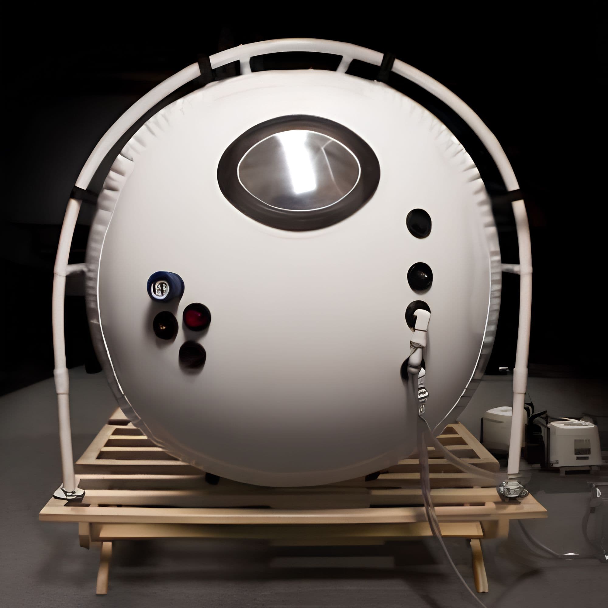 Summit to Sea Grand Dive Pro 46-Inch Chamber Fully Inflated Front View Showing Valves And Air Hose With Circular Window