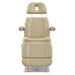 Sydney 4-Motors Esthetician Chair Beige Front View With Pulled-Up Face Hole Headrest On White Background