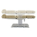 Sydney 4-Motors Esthetician Chair Beige Side View And Fully Reclined Demonstrating An Up And Down Adjustment On White Background