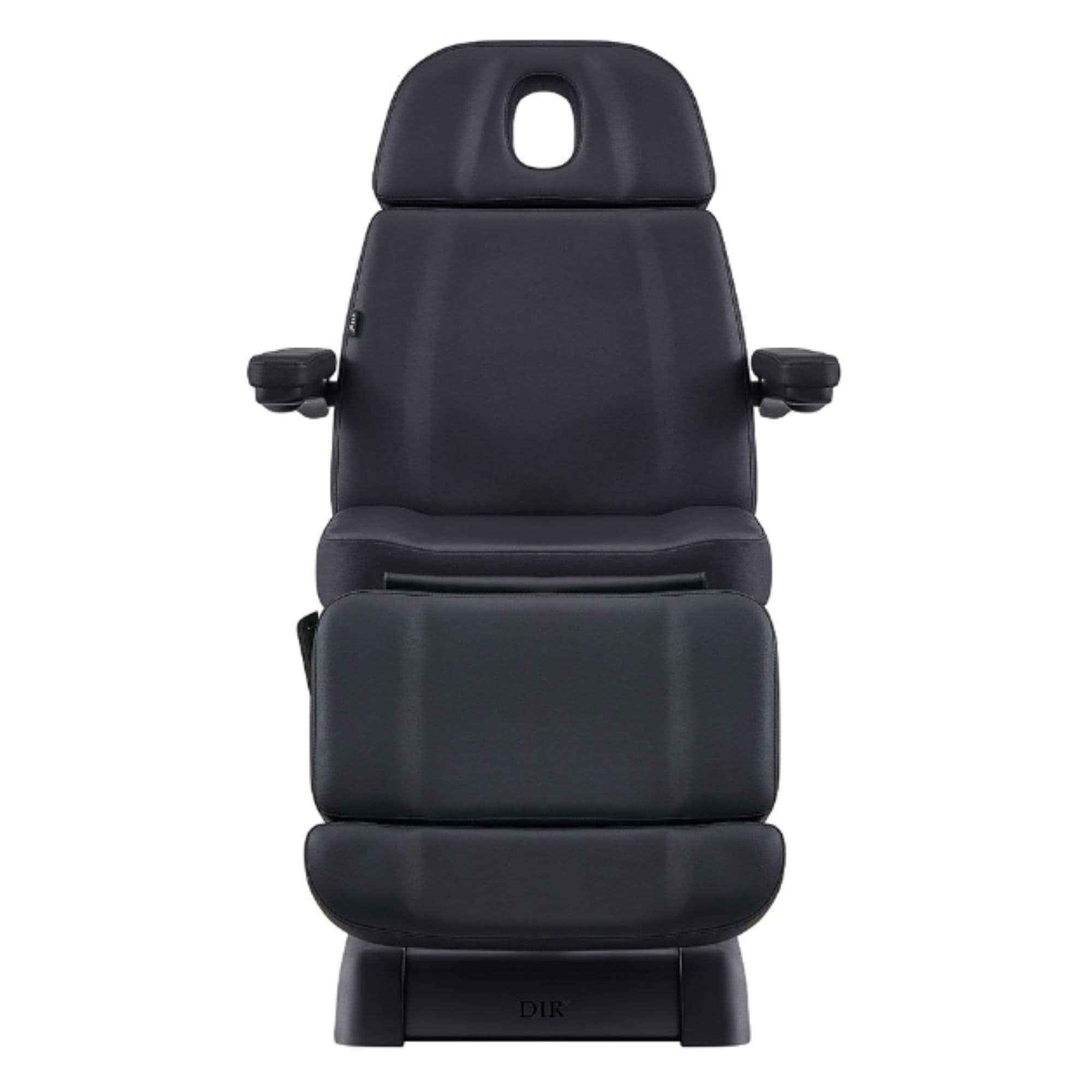 Sydney 4-Motors Esthetician Chair Black Front View Showing A Face Hole On White Background