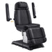 Sydney Quad-Motor Esthetician Treatment Chair Black Angled View Demonstrating Detachable Armrest On White Background