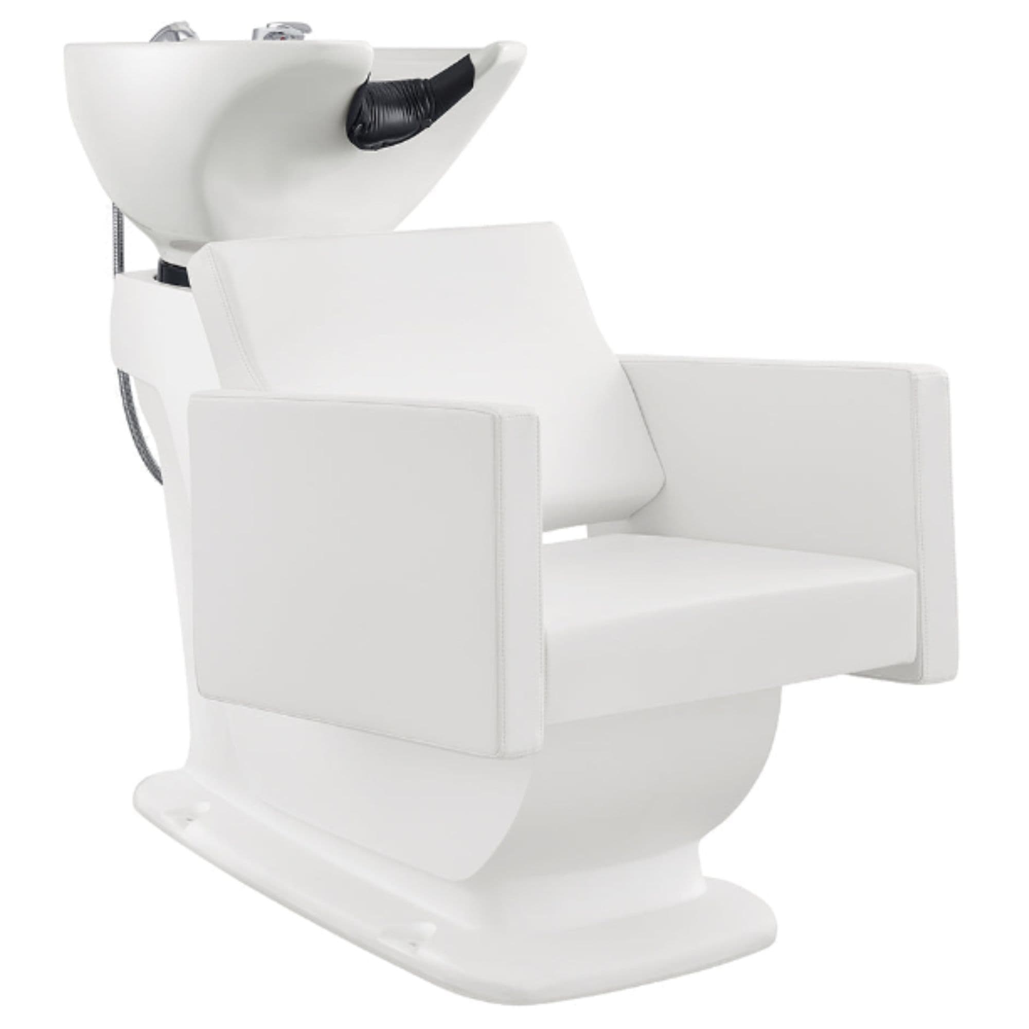 Takaran Adjustable Salon Shampoo Backwash White Front Angled View Of White Single Shampoo Wash Station