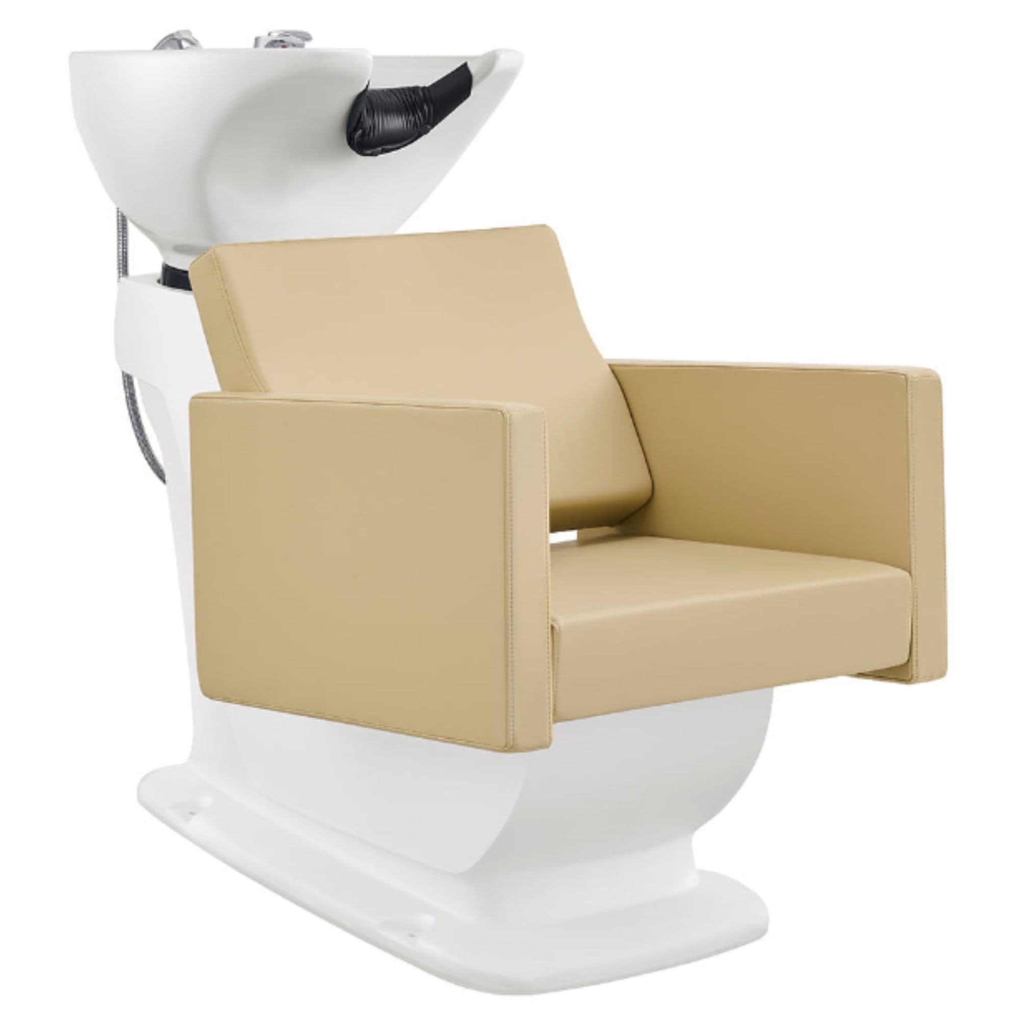 Takaran Adjustable Shampoo Backwash Unit Beige Front Angled View Of White Single Shampoo Wash Station