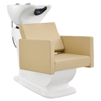 Thumbnail for Takaran Adjustable Shampoo Backwash Unit Beige Front Angled View Of White Single Shampoo Wash Station
